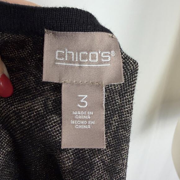 CHICOS Womens Black Silver Gold Detailed Cardigan Sweater 3/XL/16 Holiday Party - Picture 6 of 9
